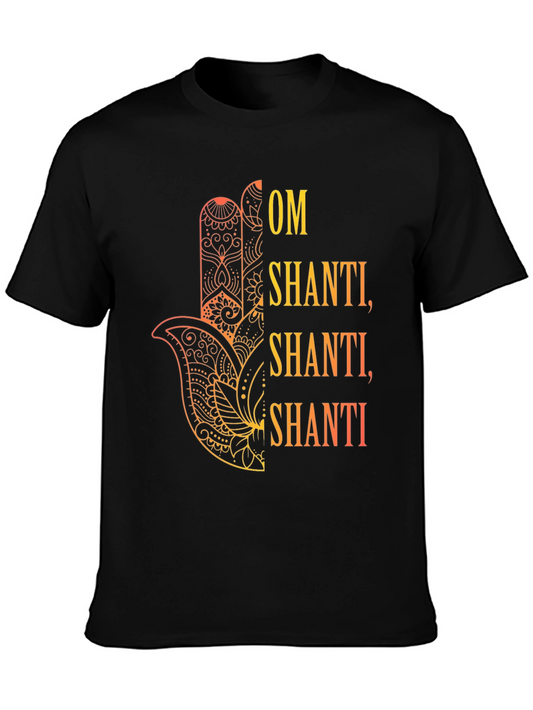 Om Shanti Graphic Tee - Spiritual Hamsa Hand Design