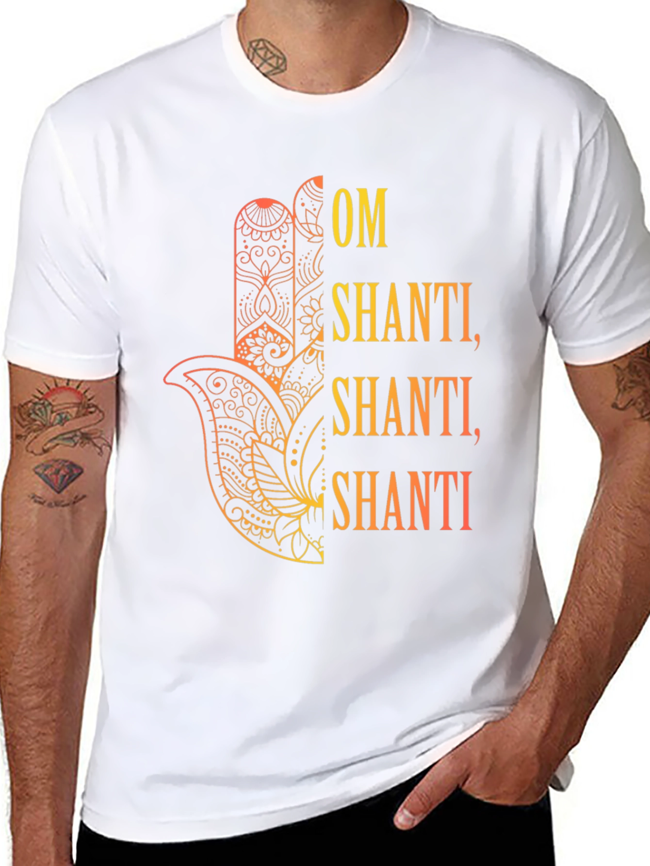 Om Shanti Graphic Tee - Spiritual Hamsa Hand Design