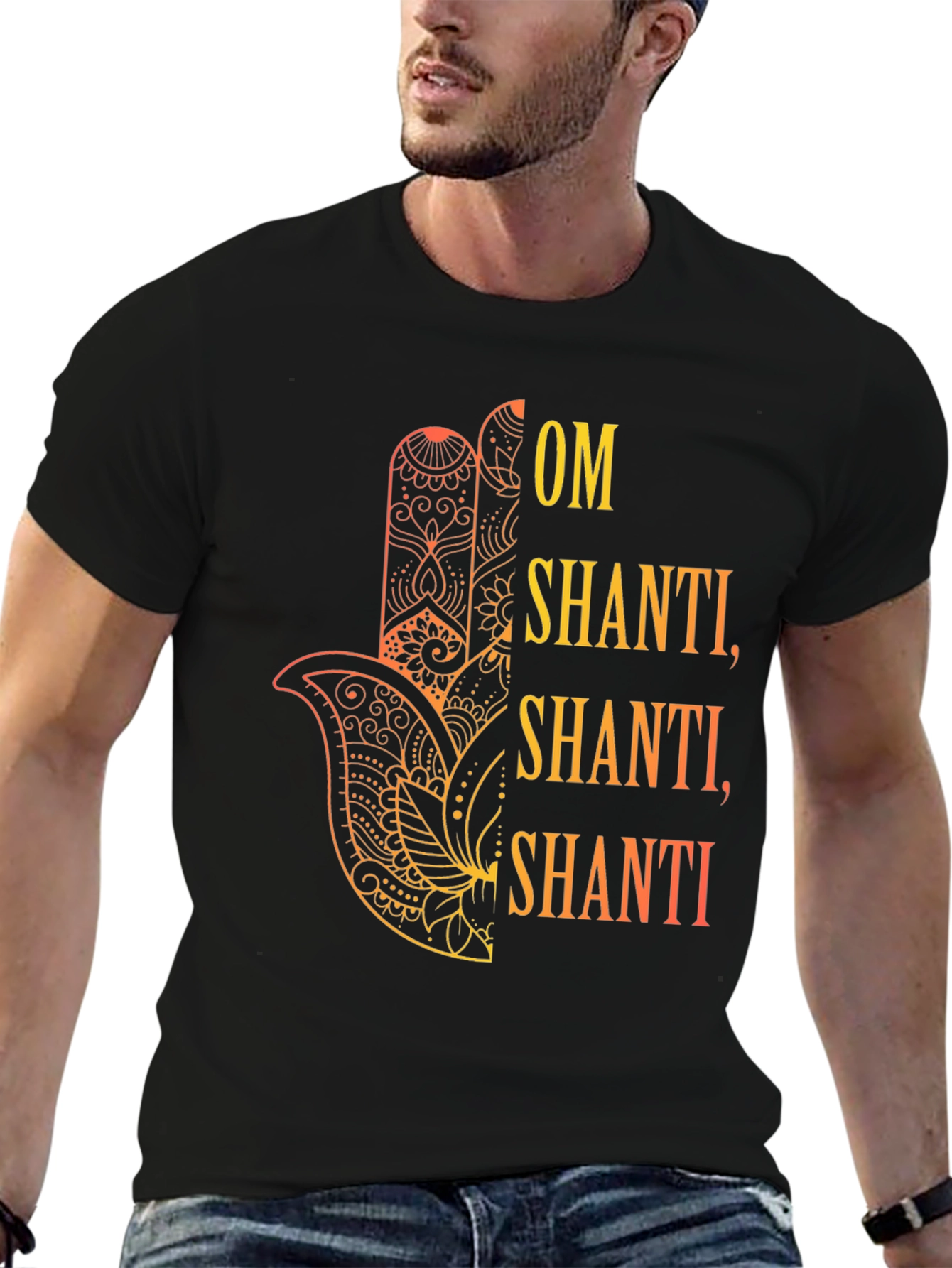 Om Shanti Graphic Tee - Spiritual Hamsa Hand Design
