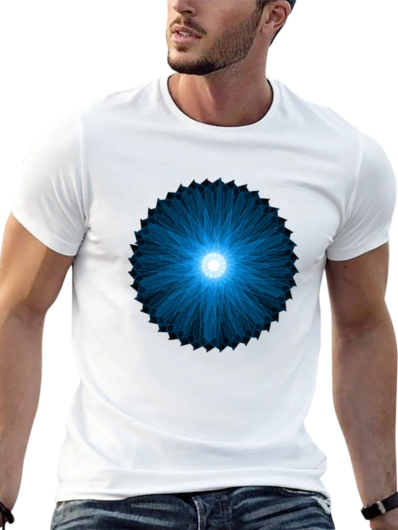 Geometric Blue Burst Black T-Shirt