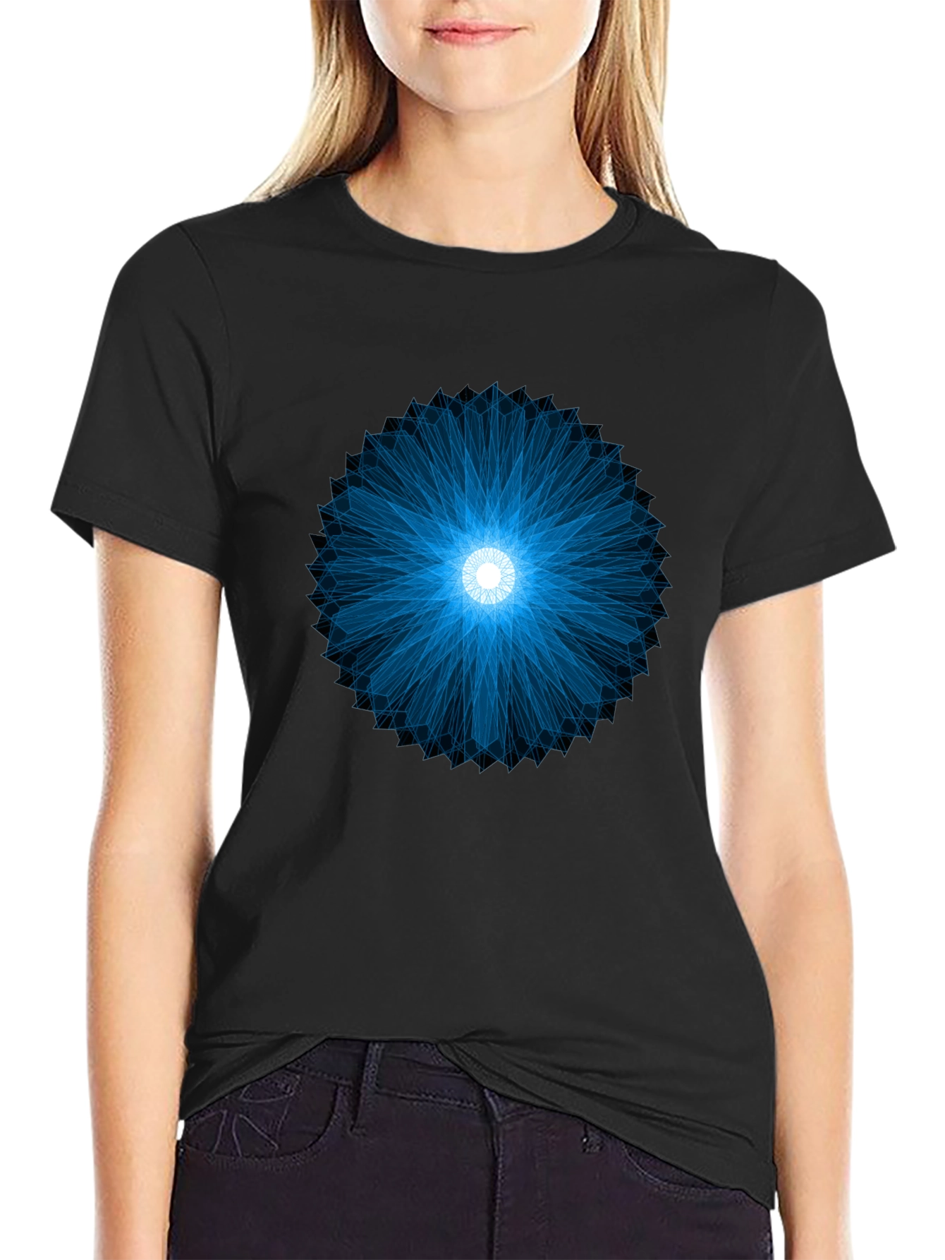 Geometric Blue Burst Black T-Shirt