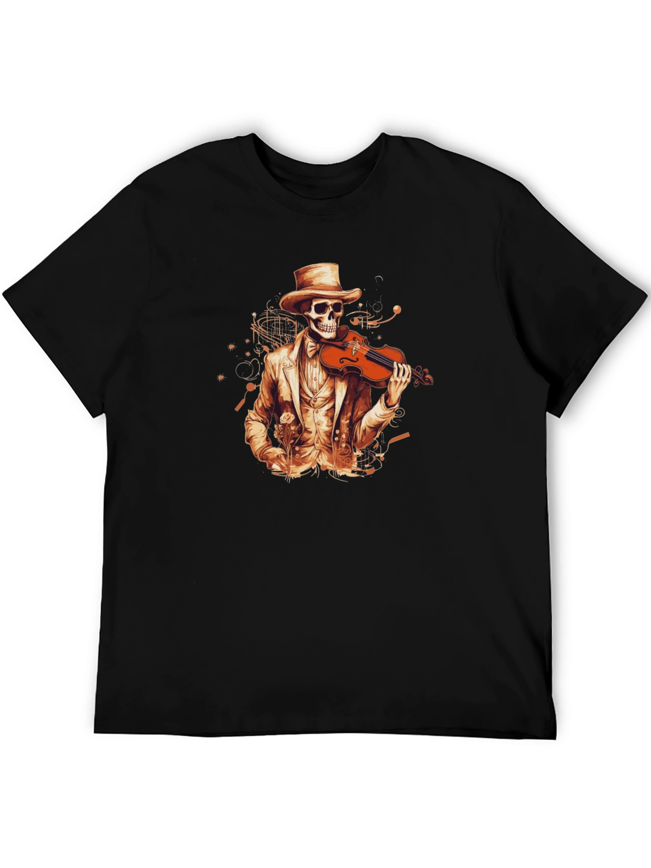 Skeleton Violinist Graphic Tee - Black Cotton T-Shirt