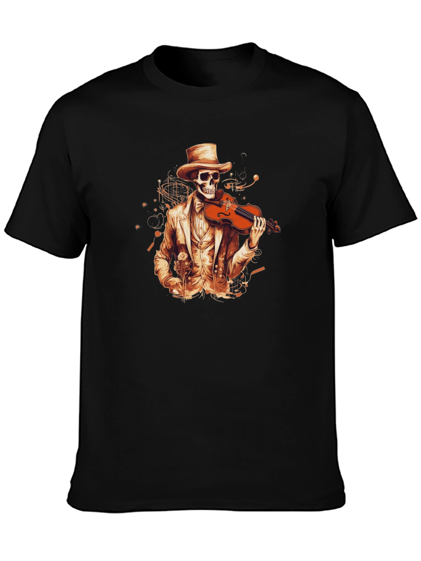 Skeleton Violinist Graphic Tee - Black Cotton T-Shirt