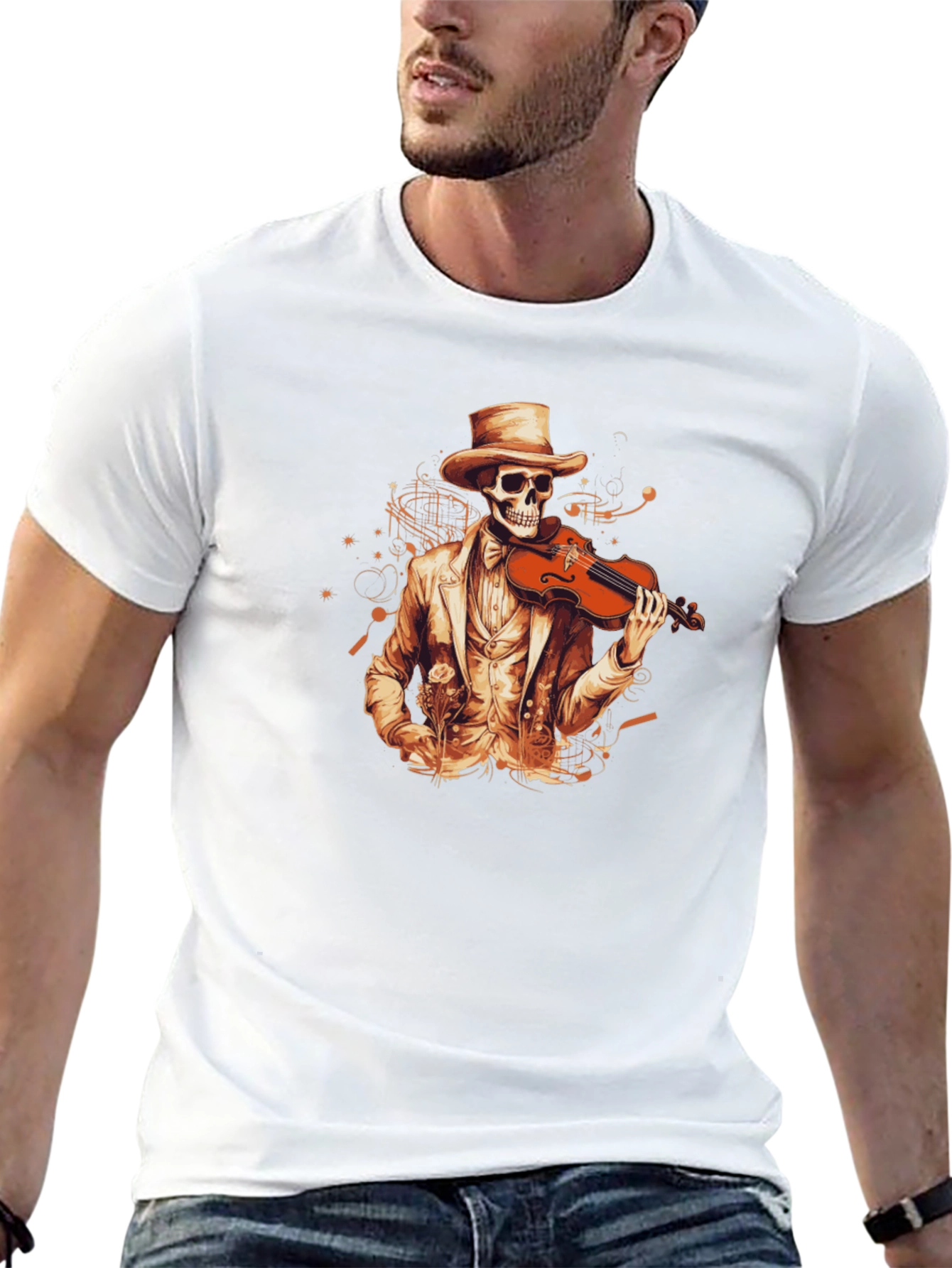 Skeleton Violinist Graphic Tee - Black Cotton T-Shirt