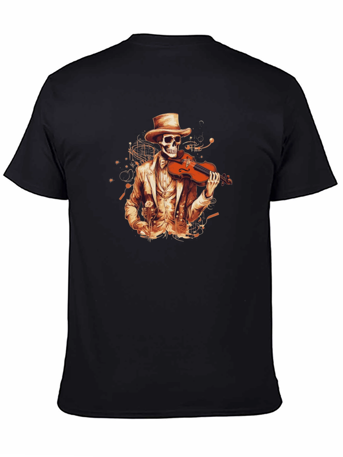 Skeleton Violinist Graphic Tee - Black Cotton T-Shirt