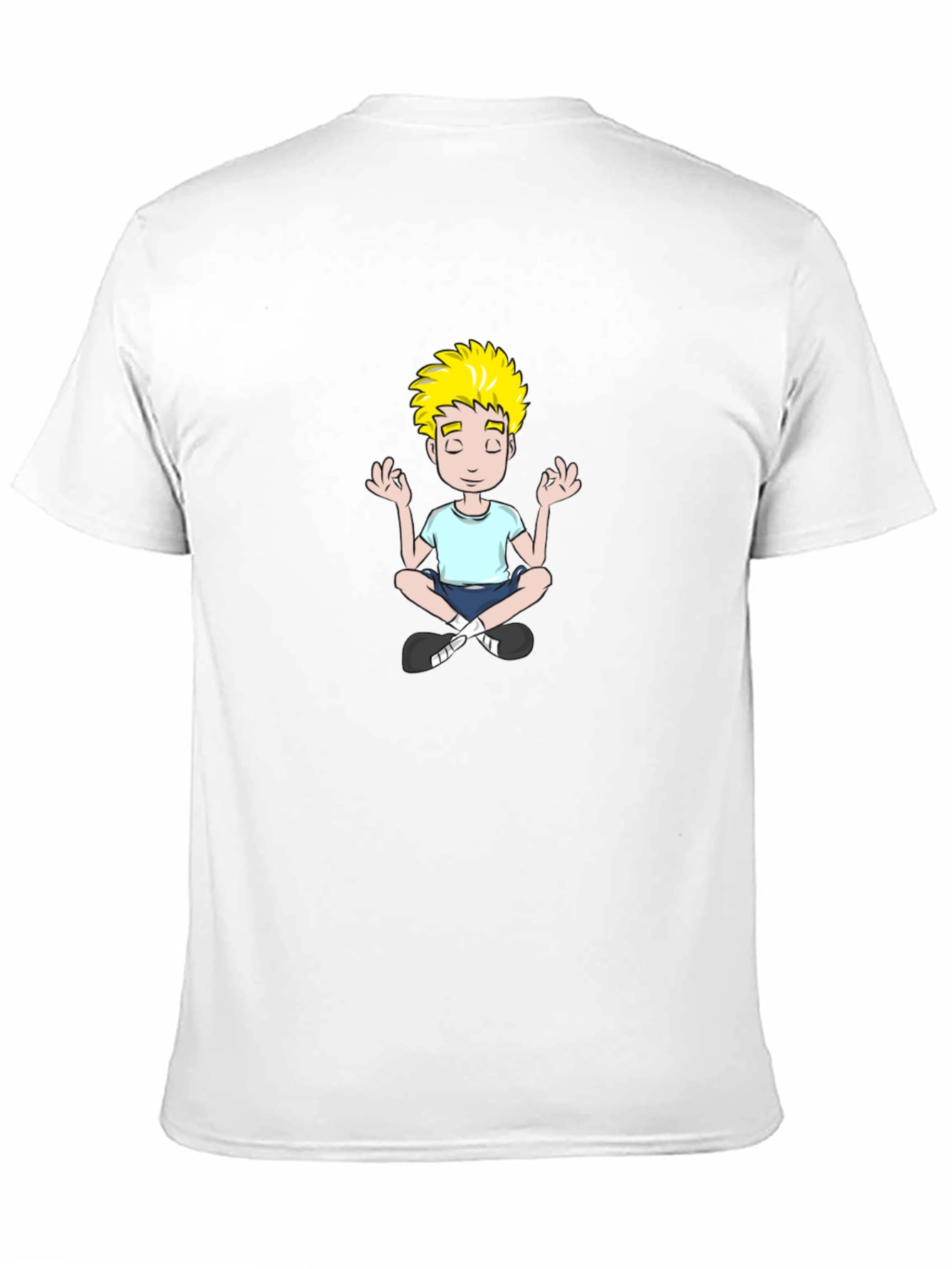 Meditating Cartoon Boy Black T-Shirt