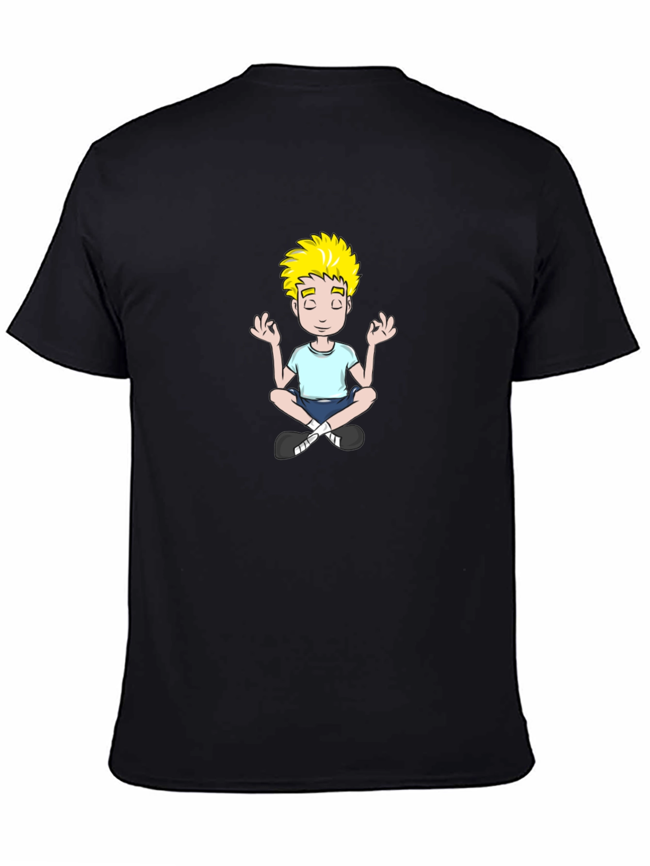 Meditating Cartoon Boy Black T-Shirt