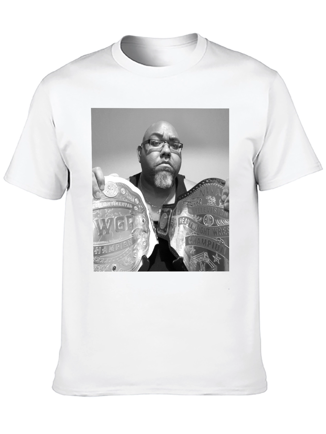 Black T-Shirt with Wrestling Champion Graphic