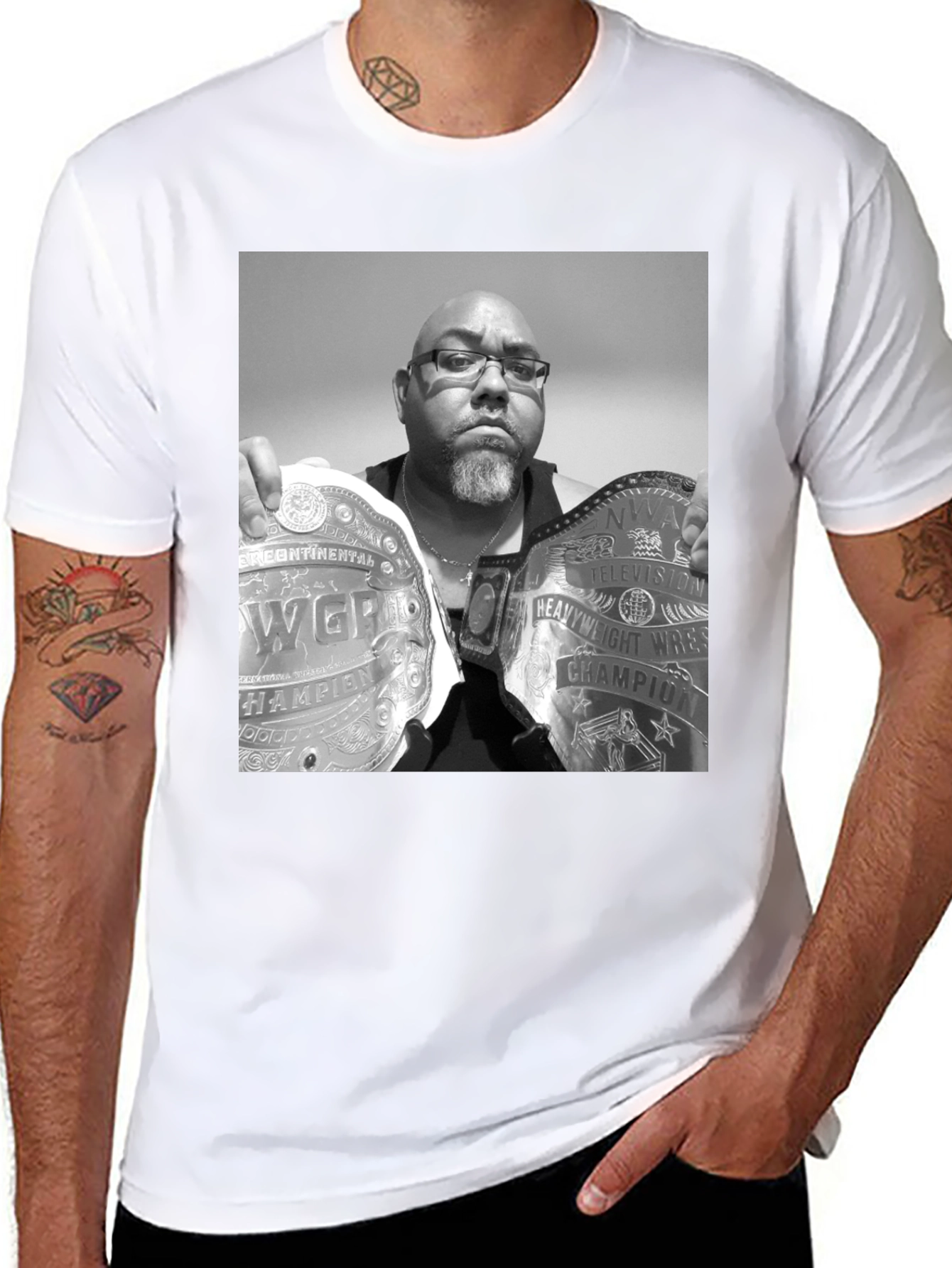 Black T-Shirt with Wrestling Champion Graphic