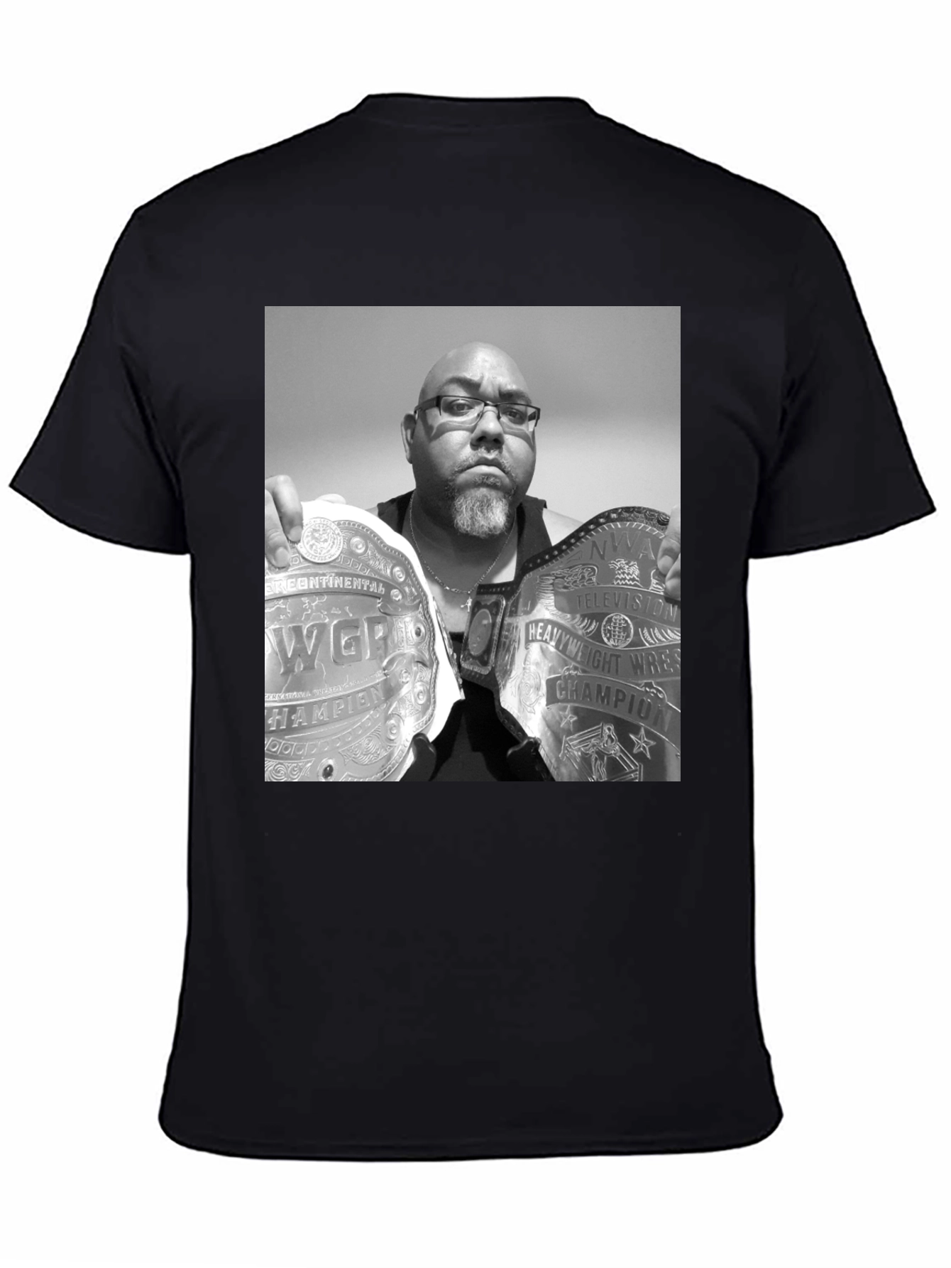 Black T-Shirt with Wrestling Champion Graphic