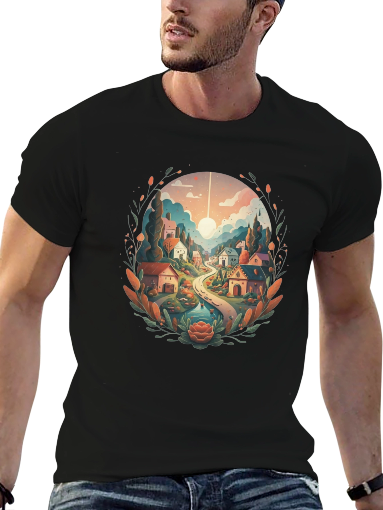 Artistic Village Graphic Tee - Black Cotton