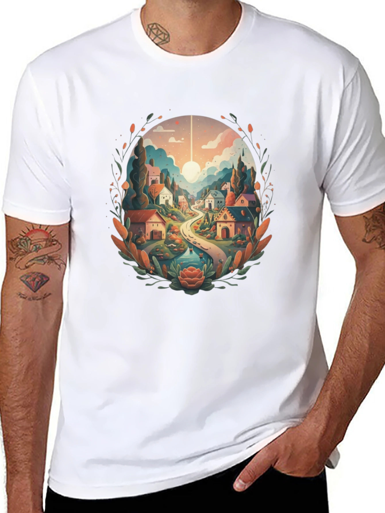 Artistic Village Graphic Tee - Black Cotton