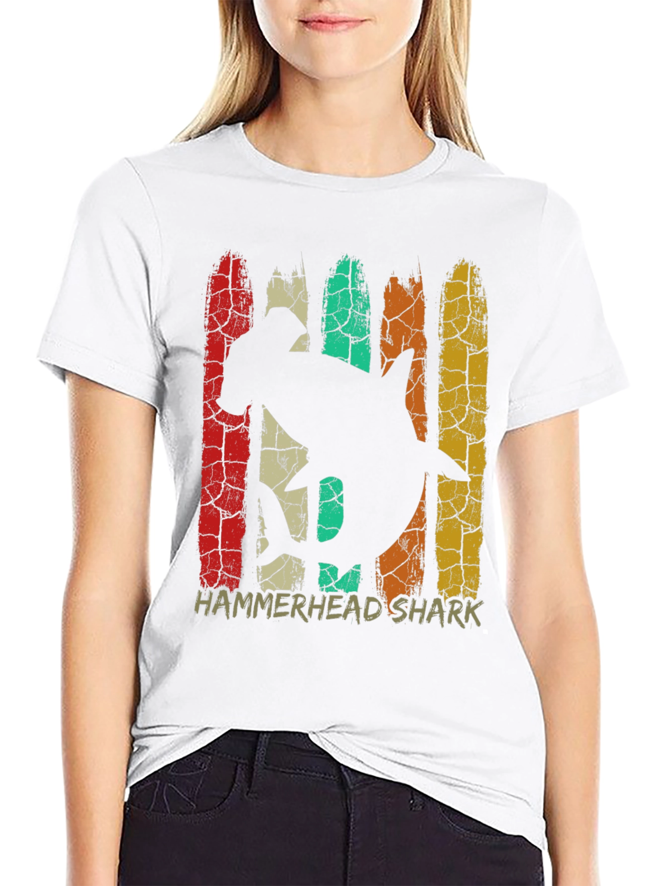 Hammerhead Shark Retro Graphic Tee - Black Cotton T-Shirt