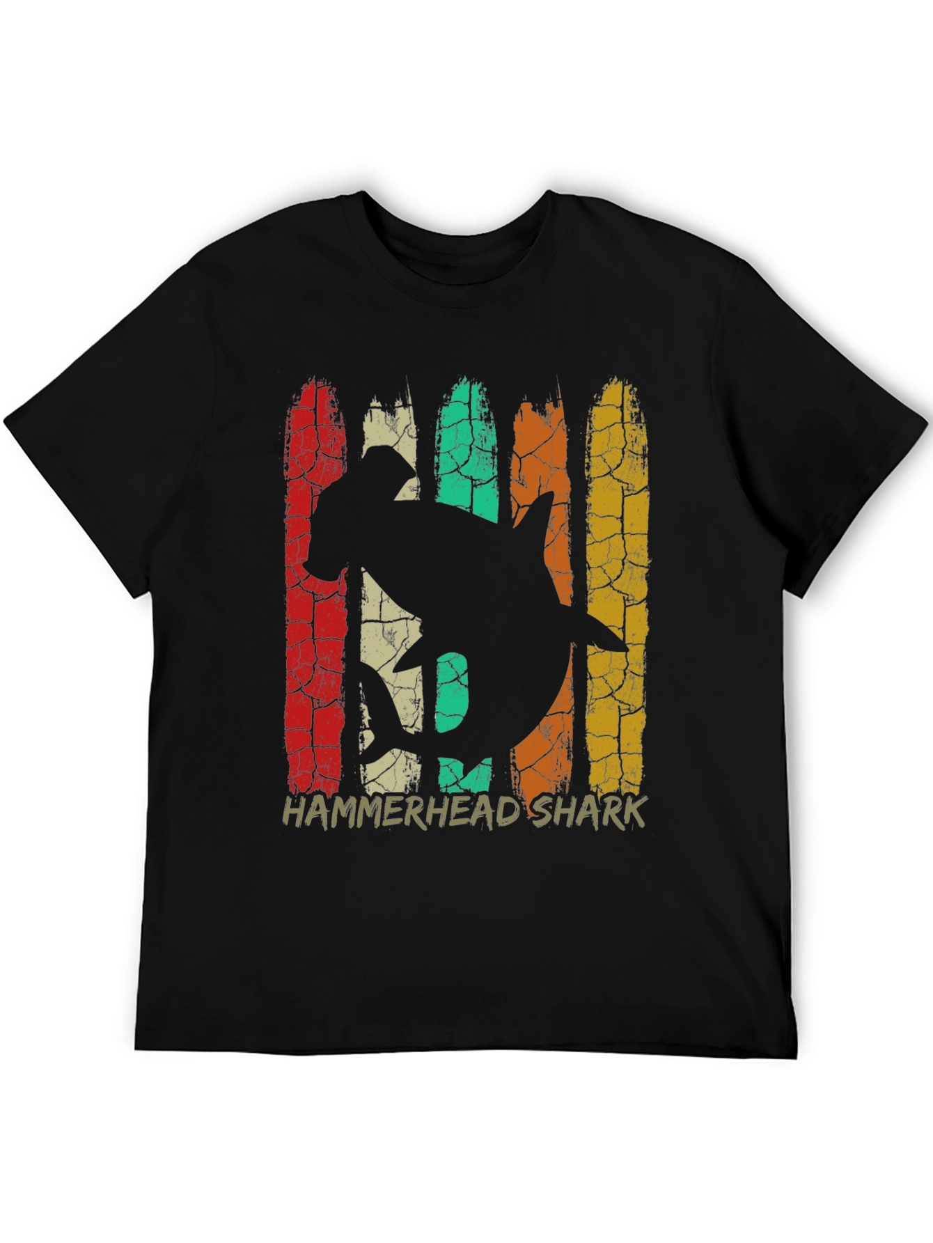 Hammerhead Shark Retro Graphic Tee - Black Cotton T-Shirt