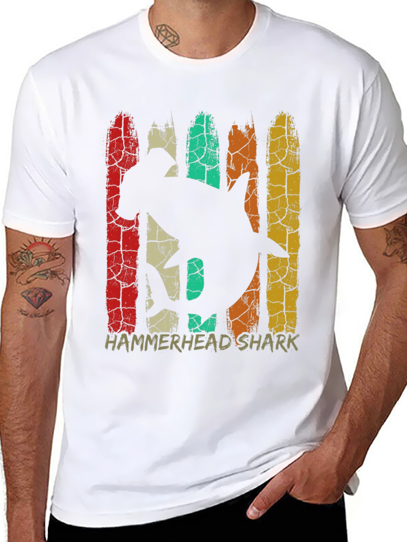 Hammerhead Shark Retro Graphic Tee - Black Cotton T-Shirt