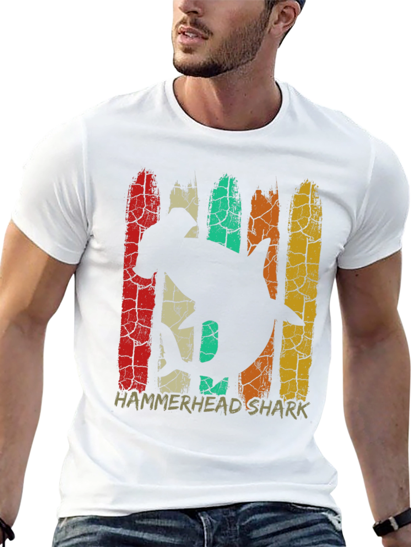 Hammerhead Shark Retro Graphic Tee - Black Cotton T-Shirt