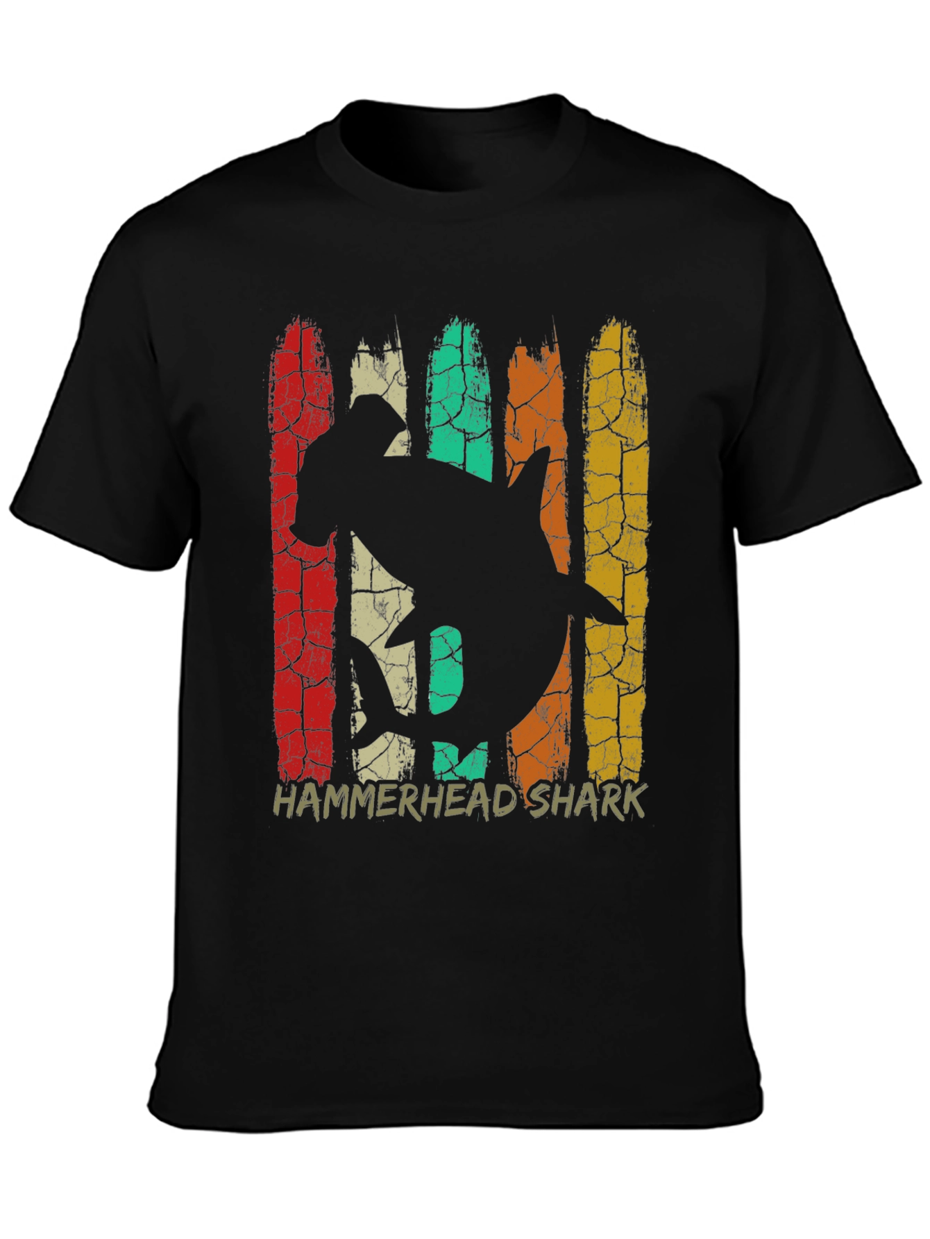 Hammerhead Shark Retro Graphic Tee - Black Cotton T-Shirt