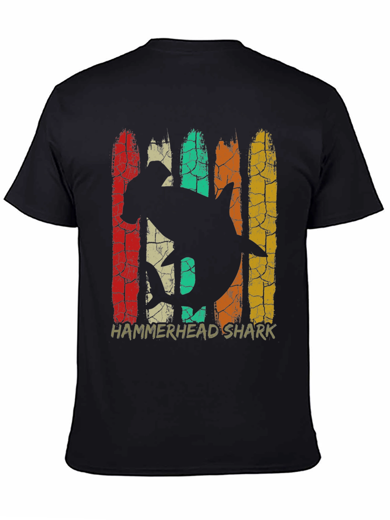 Hammerhead Shark Retro Graphic Tee - Black Cotton T-Shirt