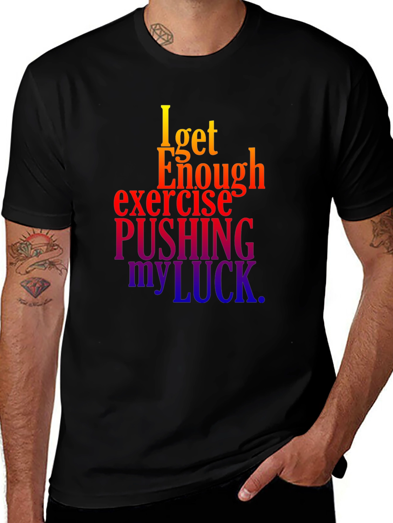 Funny Exercise Pushing My Luck Black T-Shirt