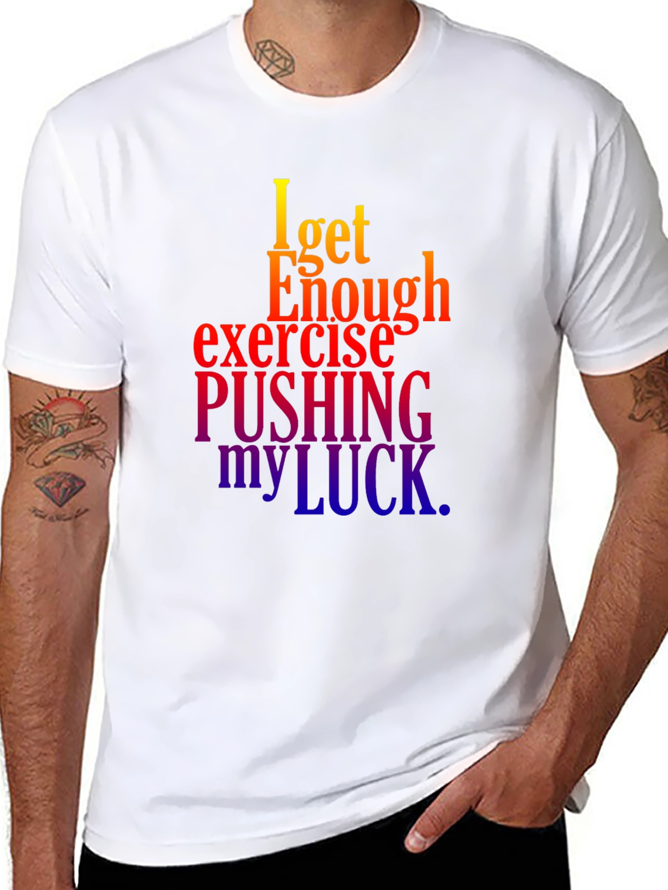 Funny Exercise Pushing My Luck Black T-Shirt