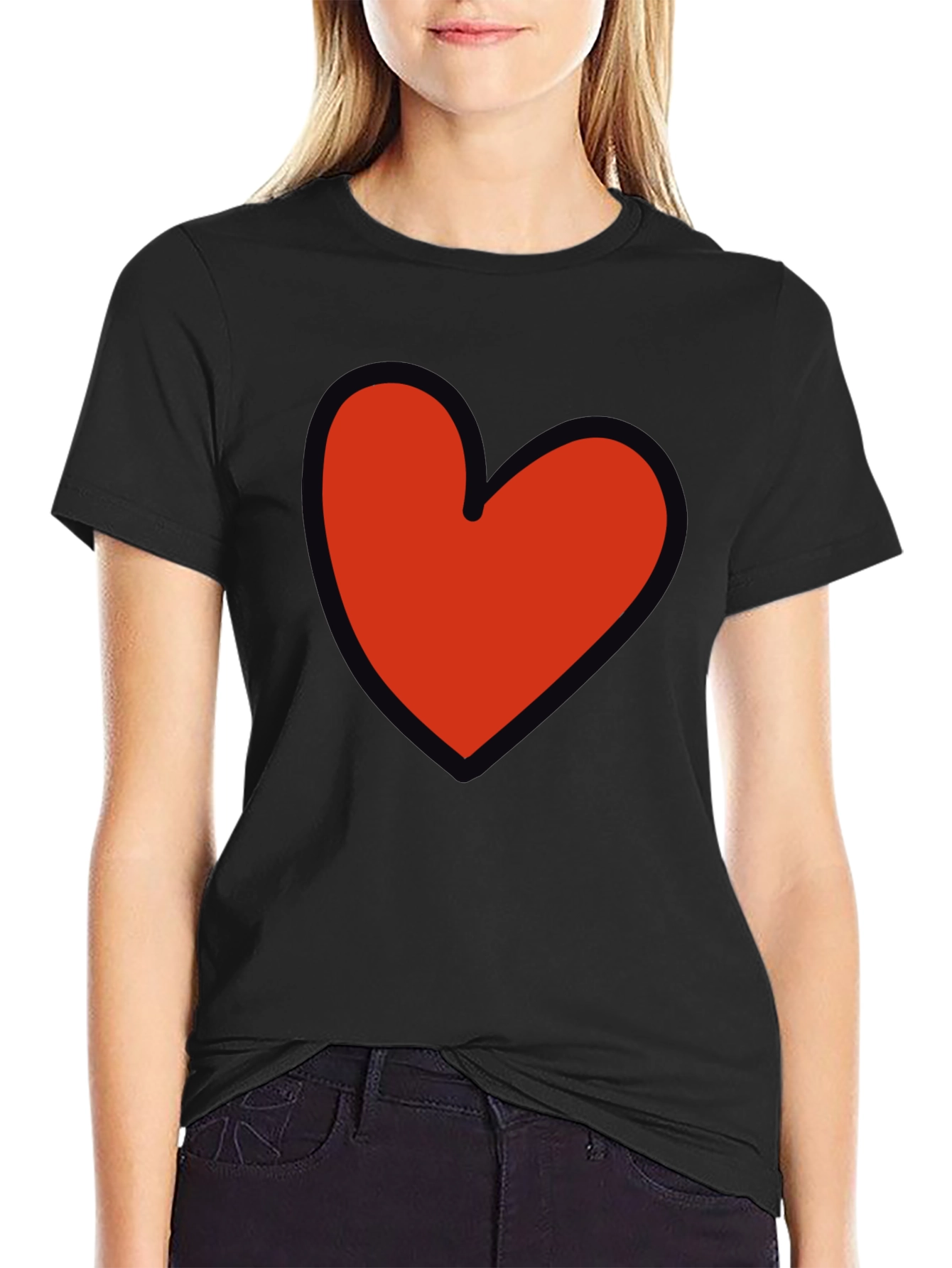 Heart Graphic T-Shirt - Black Casual Tee