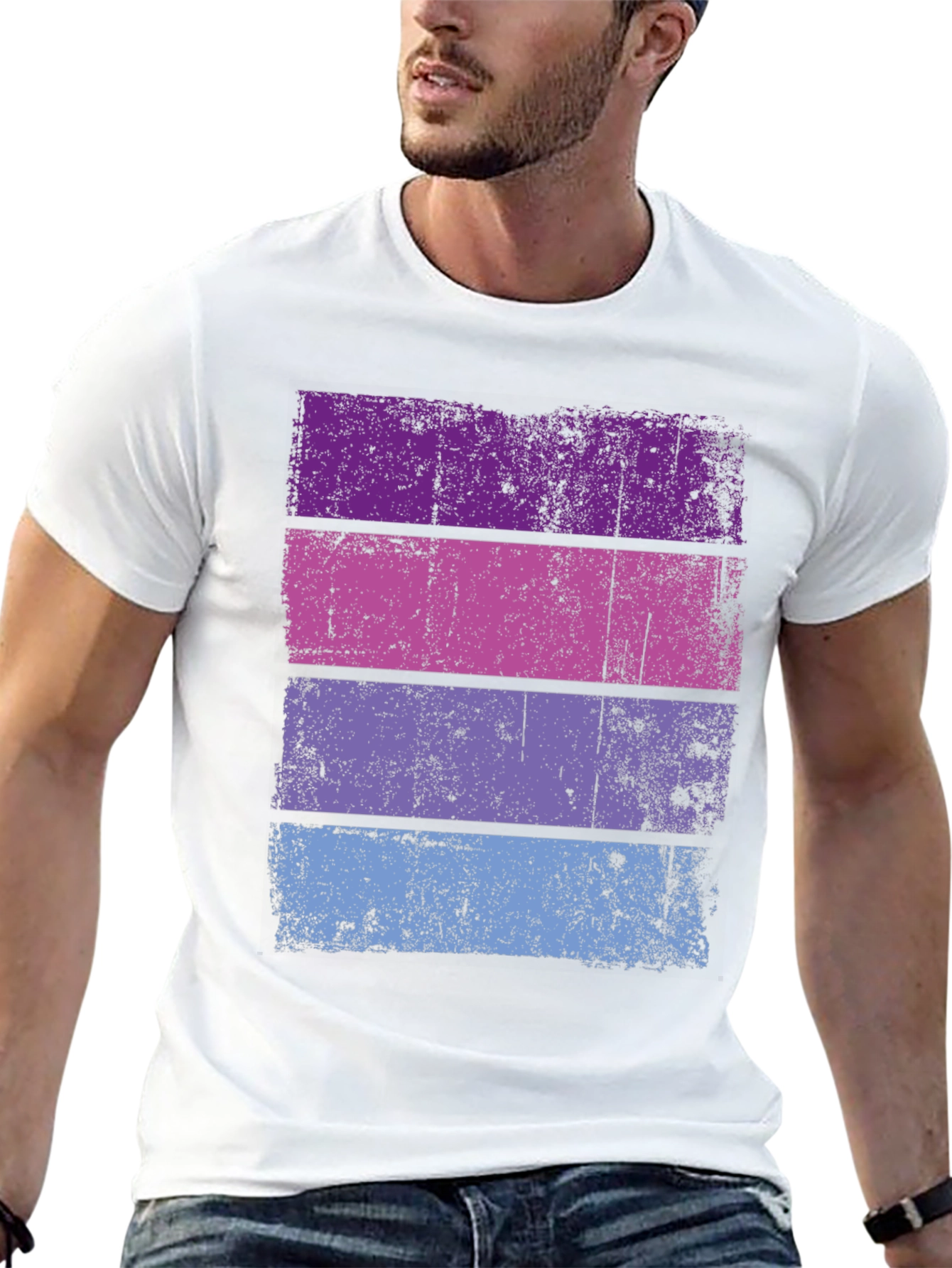 Retro Striped Graphic Tee - Soft Cotton Blend