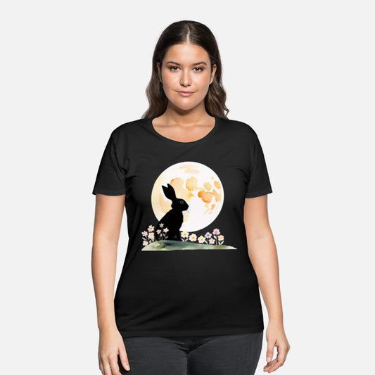 Rabbit Silhouette Against Watercolor Full Moon