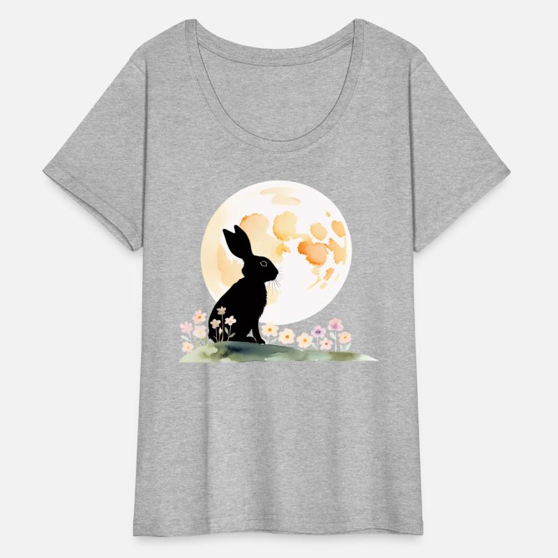 Rabbit Silhouette Against Watercolor Full Moon