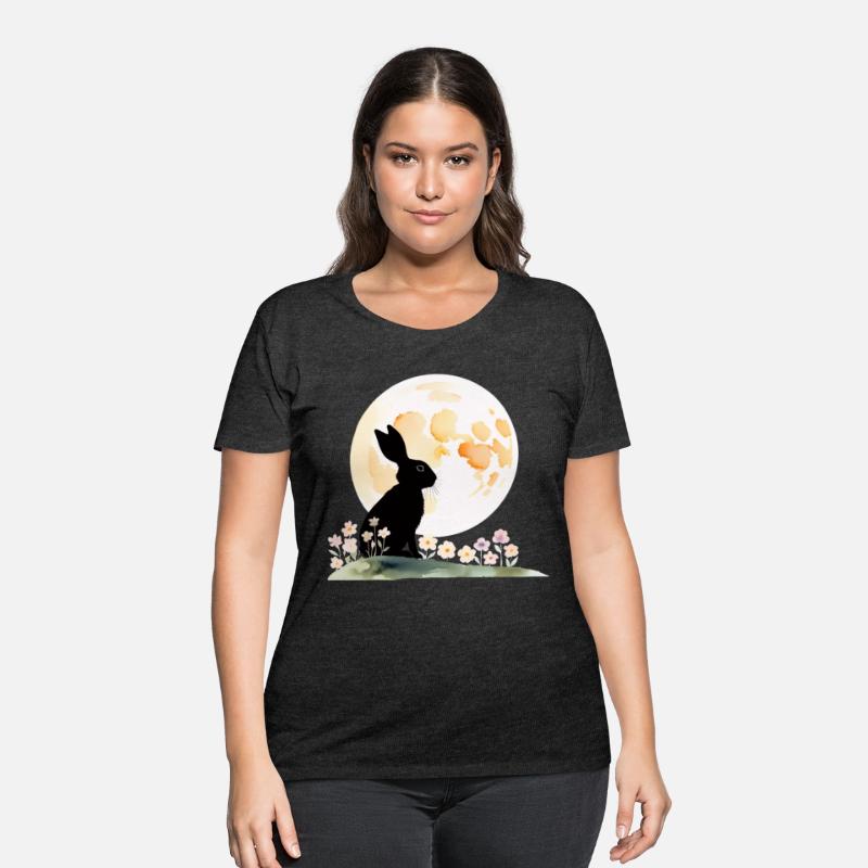 Rabbit Silhouette Against Watercolor Full Moon