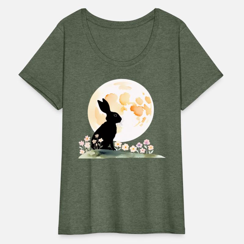 Rabbit Silhouette Against Watercolor Full Moon