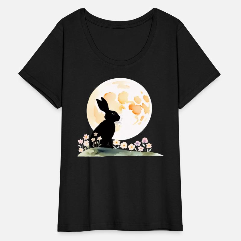 Rabbit Silhouette Against Watercolor Full Moon