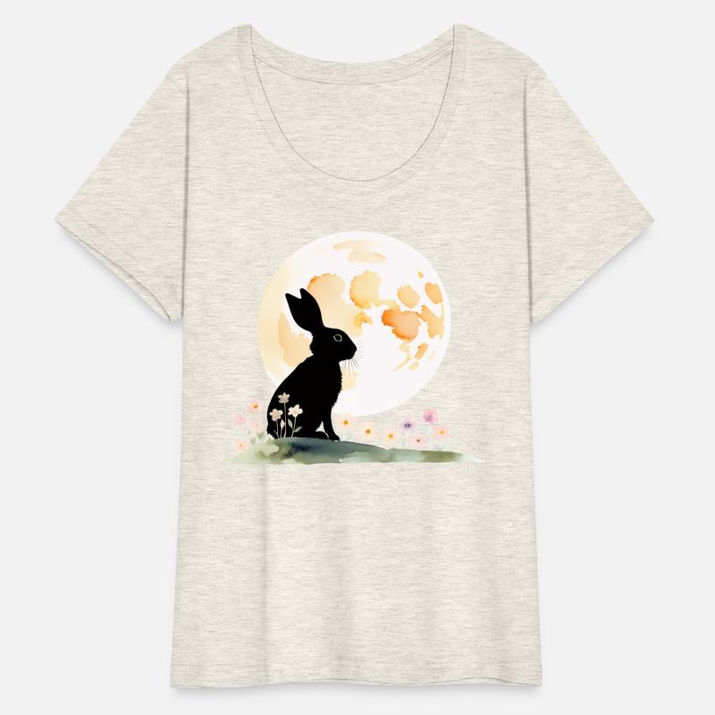 Rabbit Silhouette Against Watercolor Full Moon