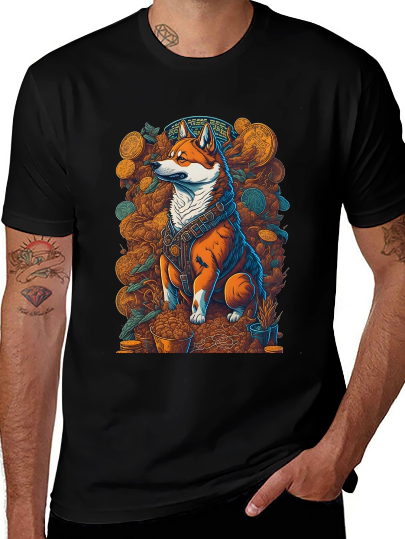 Shiba Inu Crypto King T-Shirt – Artistic Dogecoin Style Graphic Tee