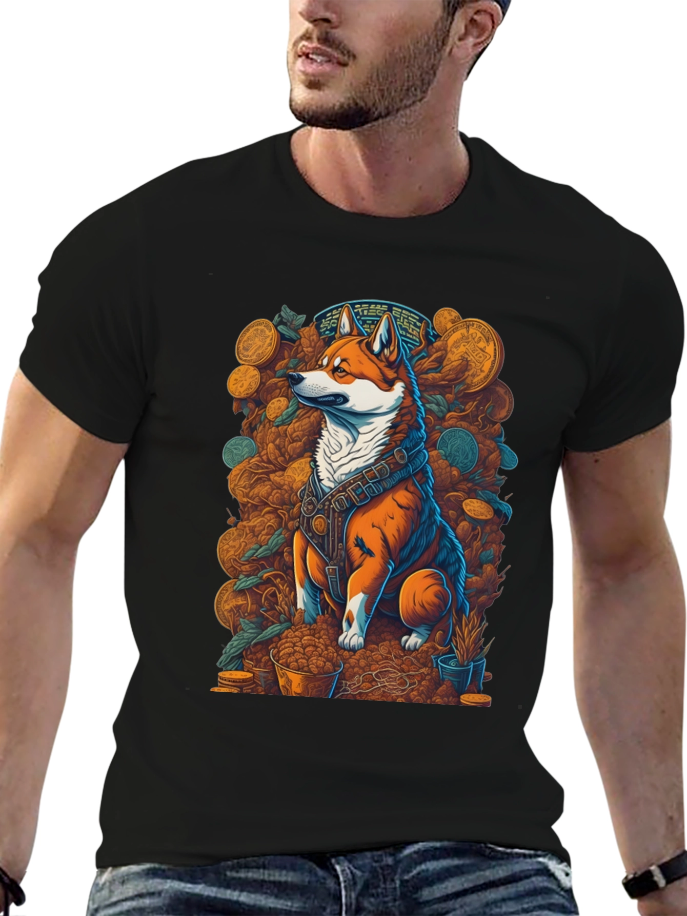 Shiba Inu Crypto King T-Shirt – Artistic Dogecoin Style Graphic Tee