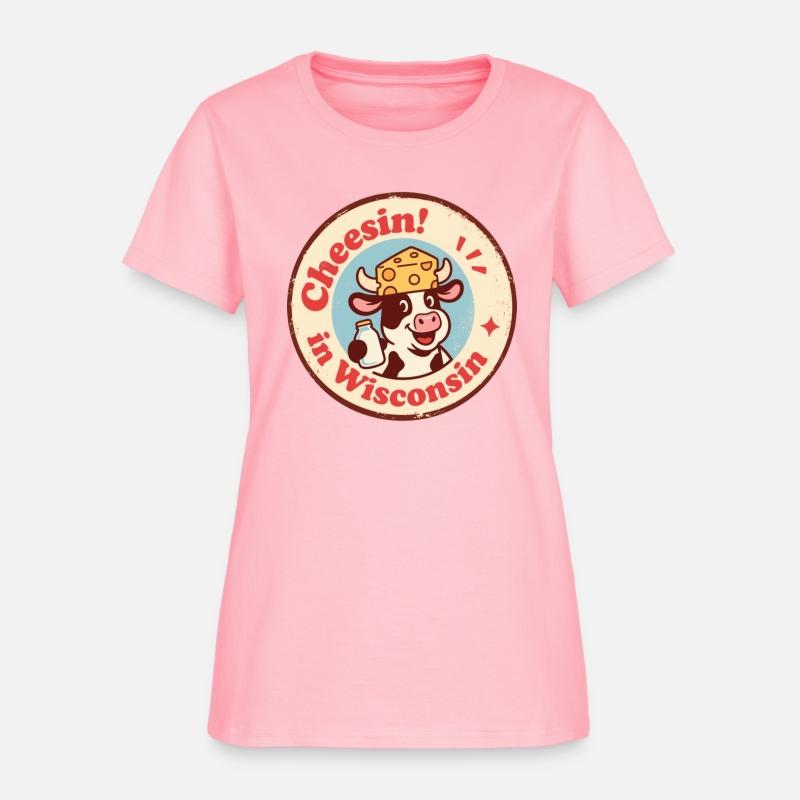 Retro Wisconsin Badge Cartoon Cow in Cheese Hat