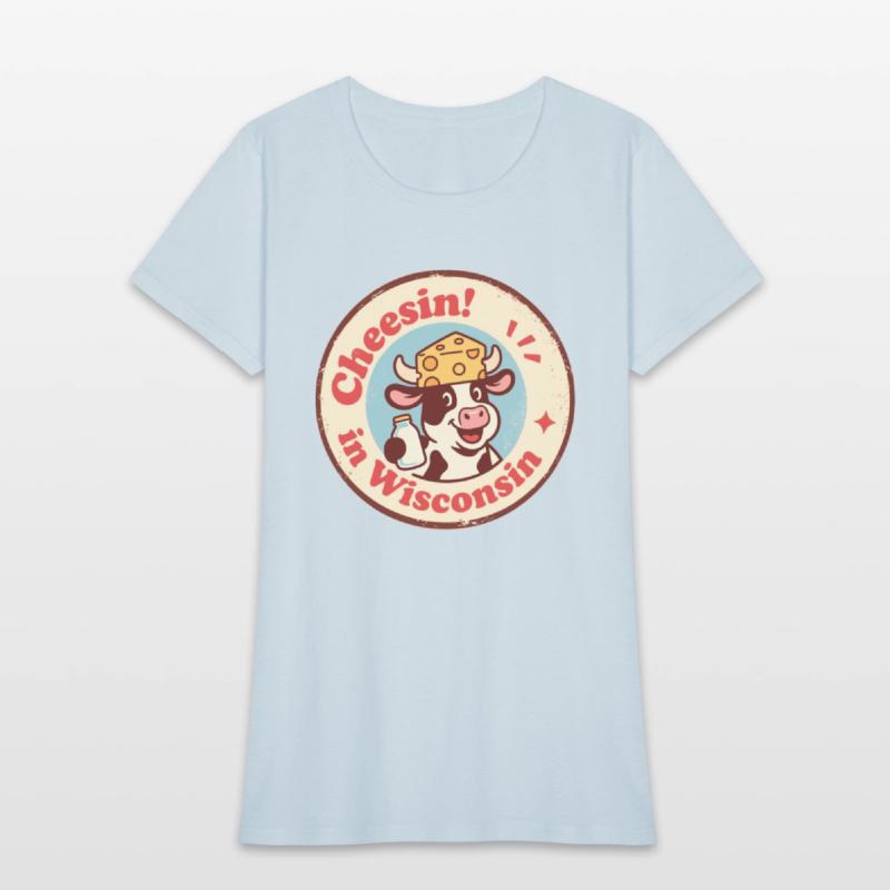 Retro Wisconsin Badge Cartoon Cow in Cheese Hat