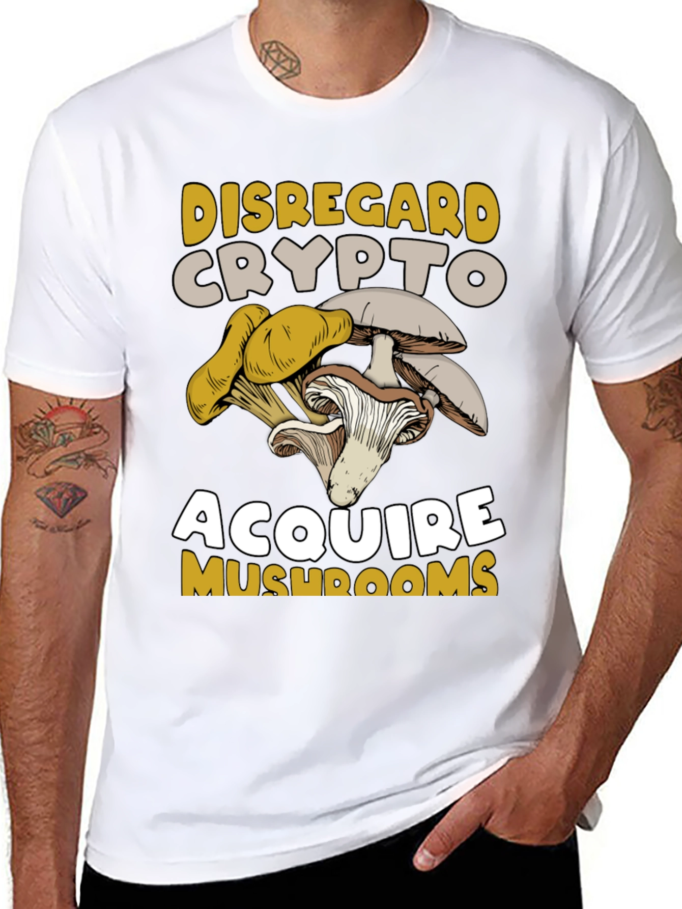 Disregard Crypto Acquire Mushrooms Graphic Tee
