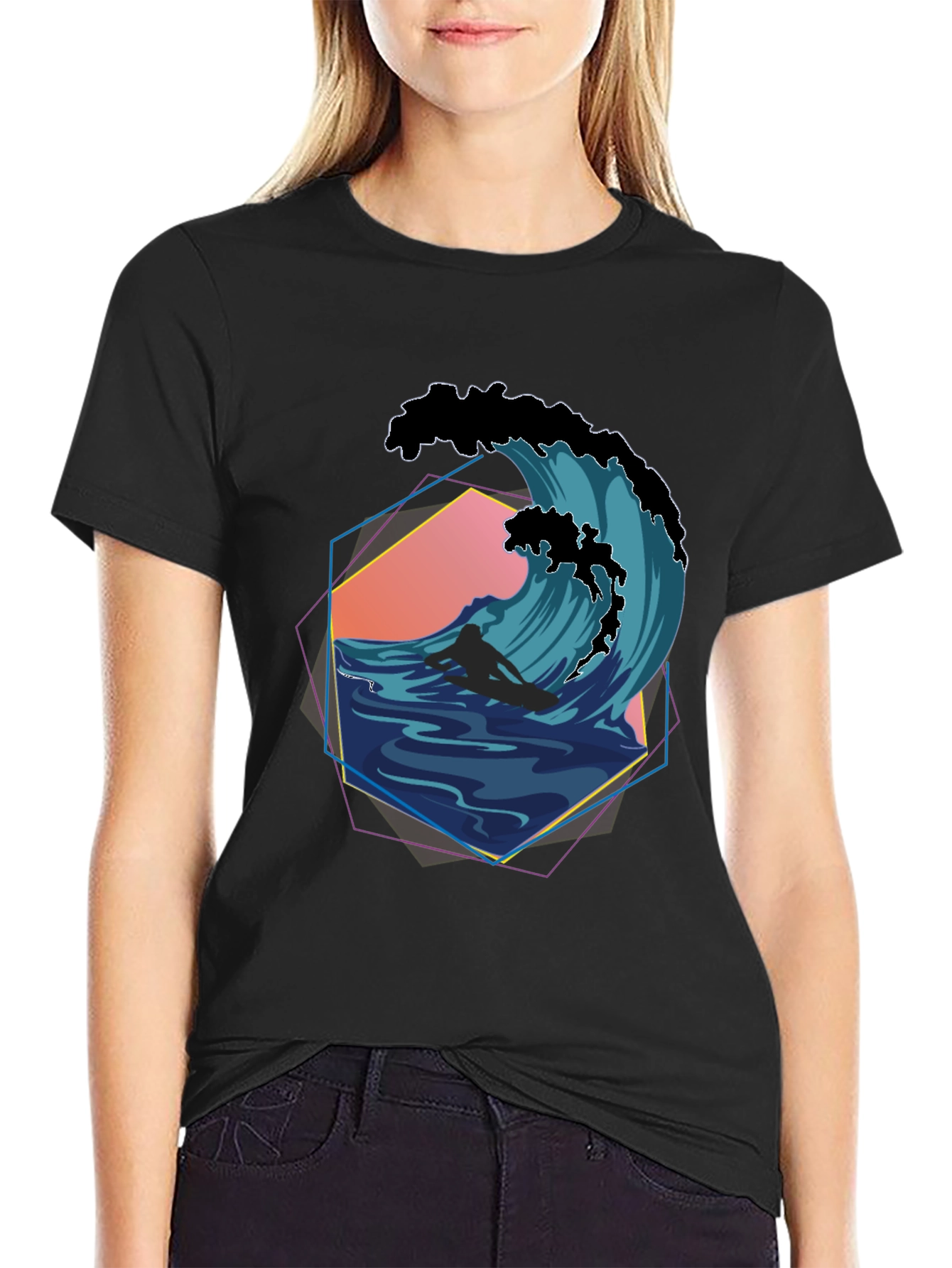 Surfer Wave Graphic Tee - Retro Style