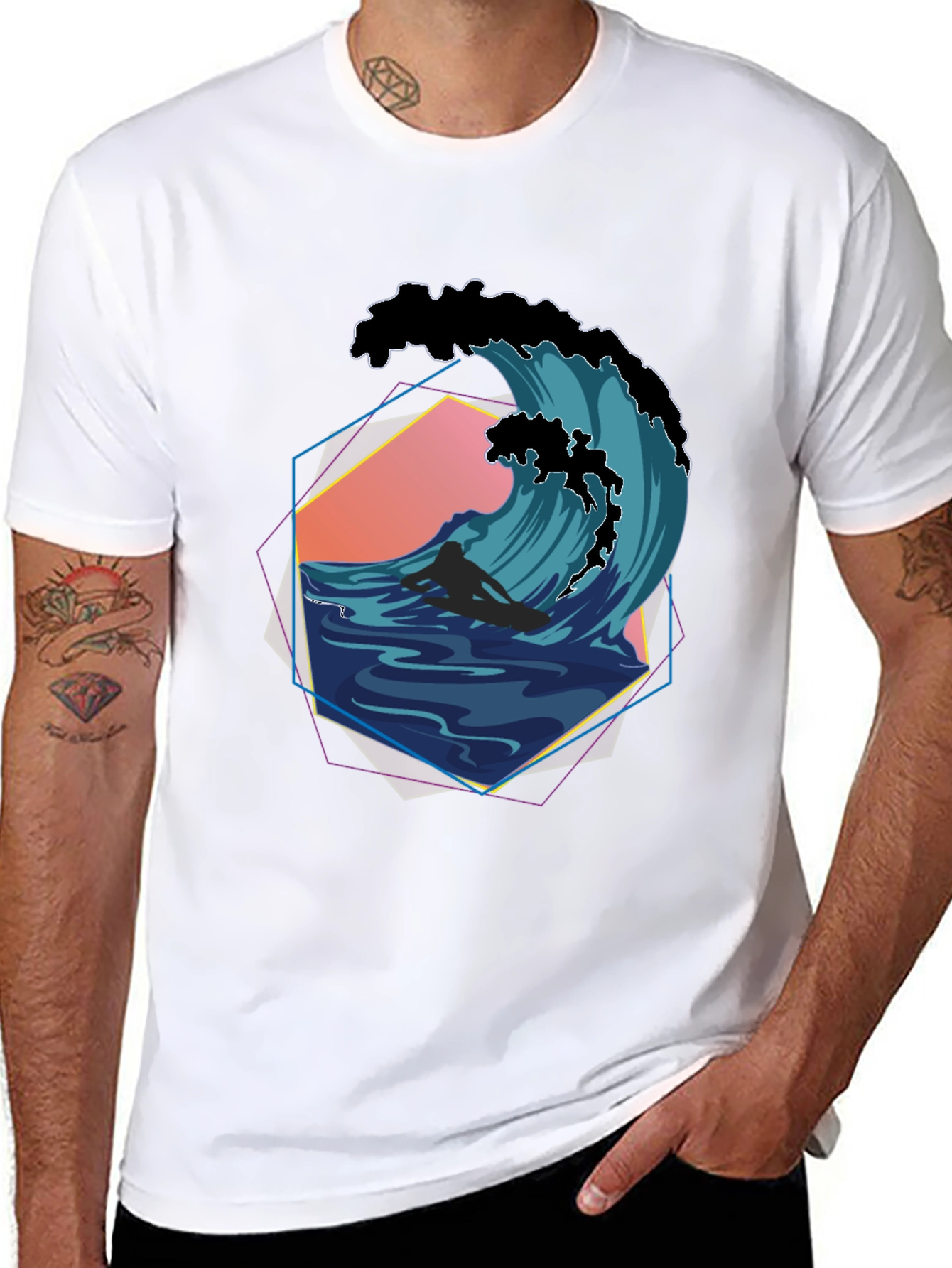 Surfer Wave Graphic Tee - Retro Style