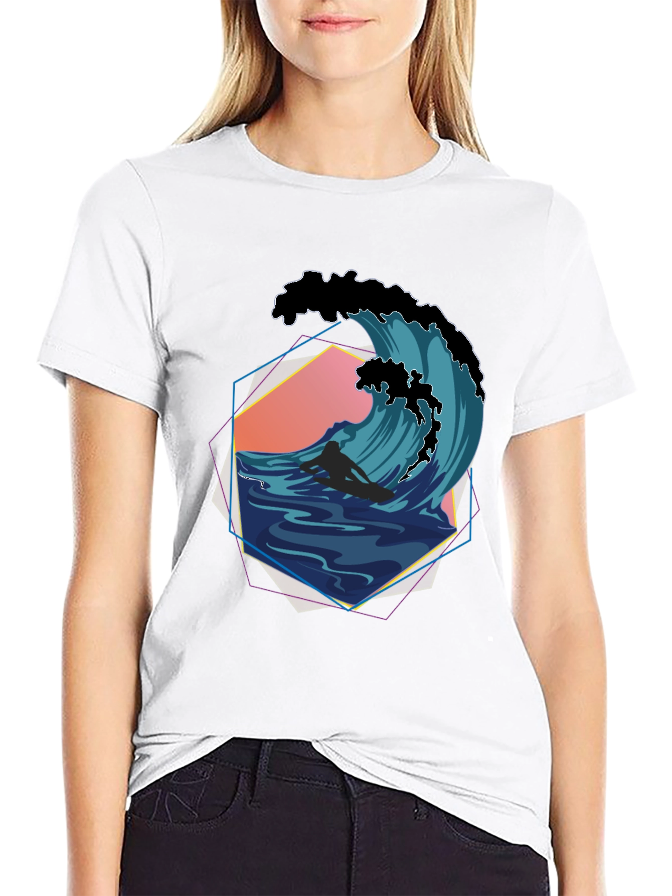Surfer Wave Graphic Tee - Retro Style