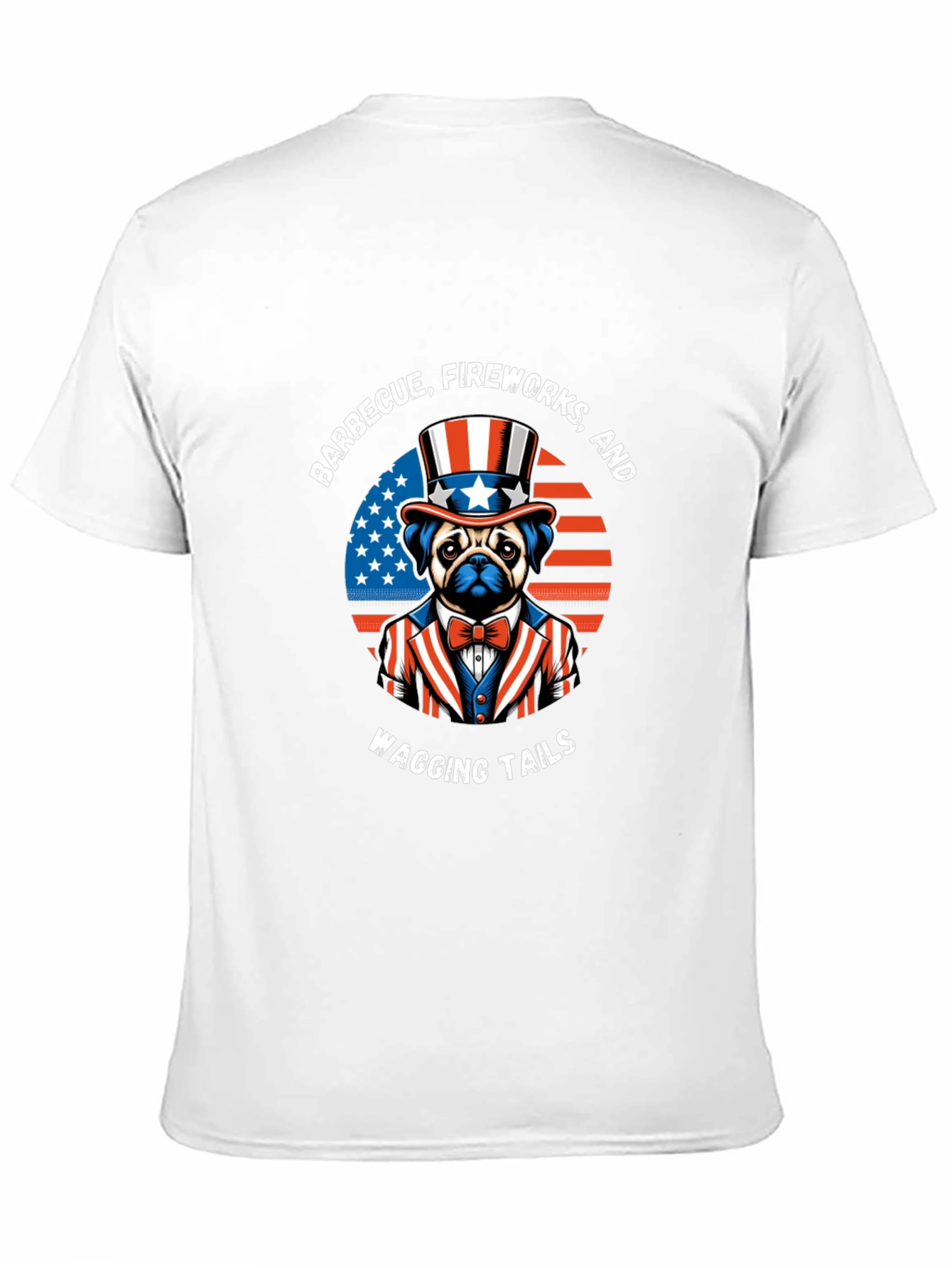 Patriotic Pug BBQ Fireworks Wagging Tails T-Shirt