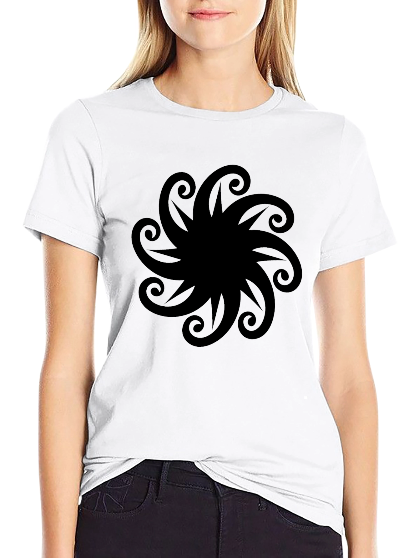 Stylish Black T-Shirt with Swirl Design
