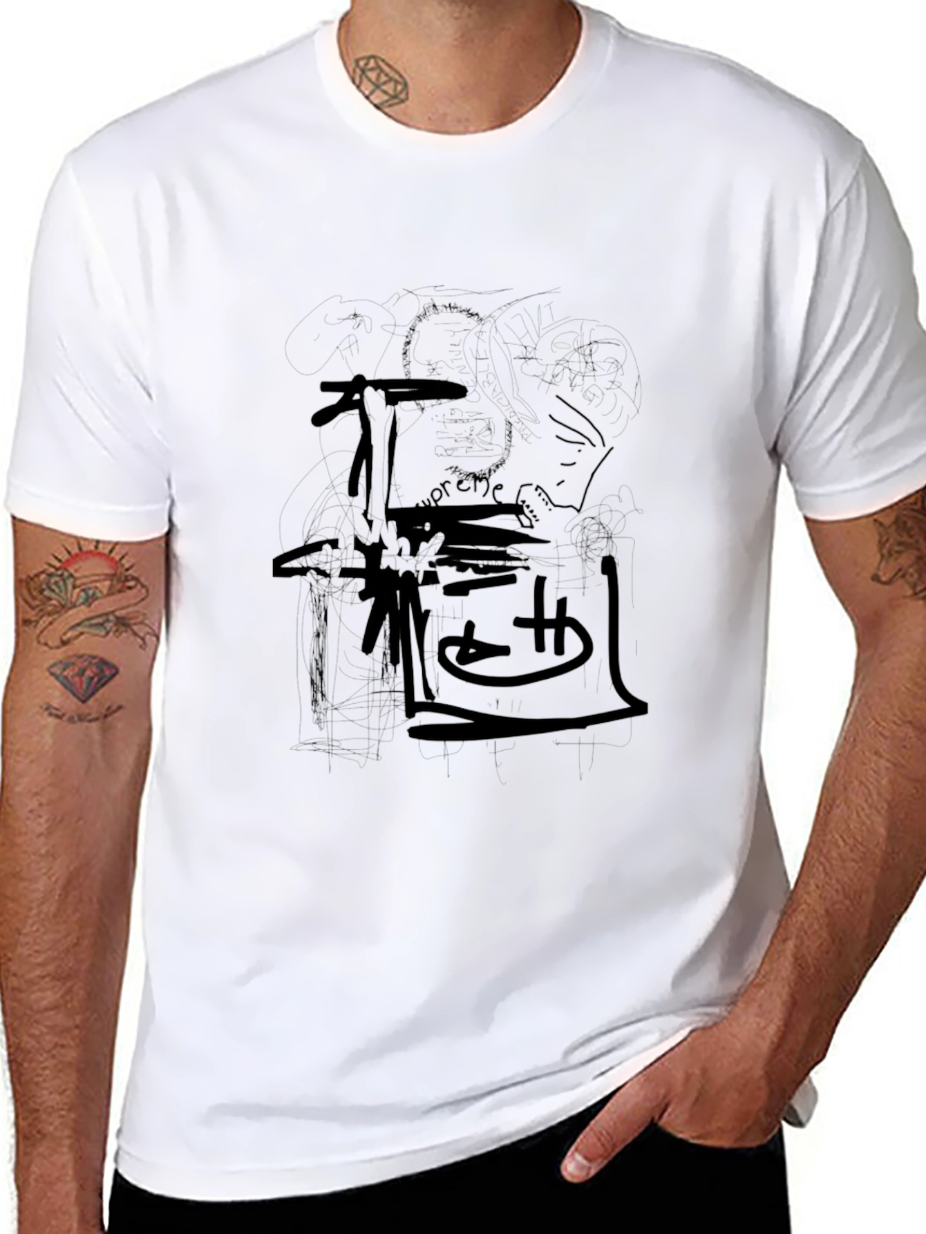 Mens Black Graphic Print Tee
