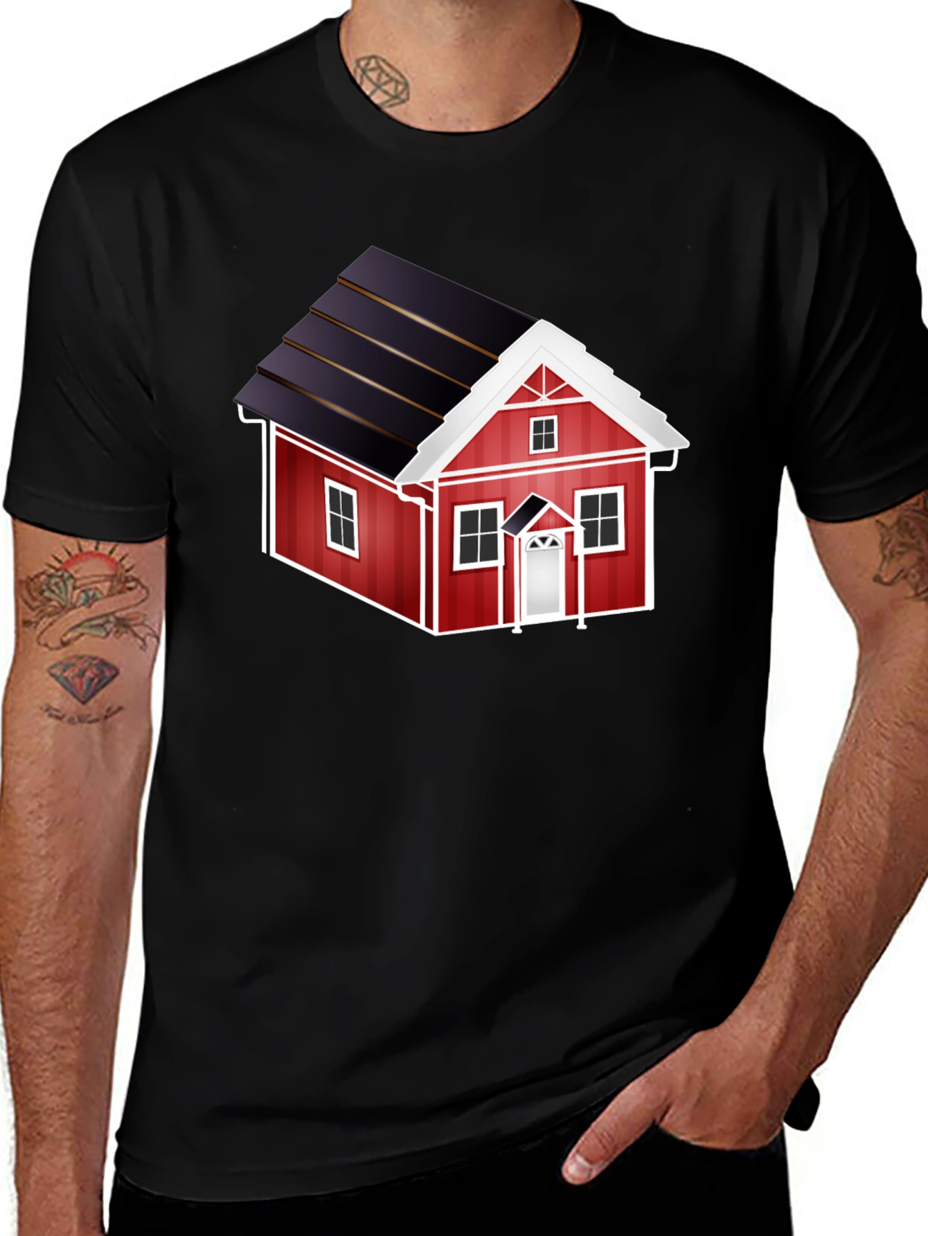 Red House Graphic Tee - Black Cotton Casual T-Shirt