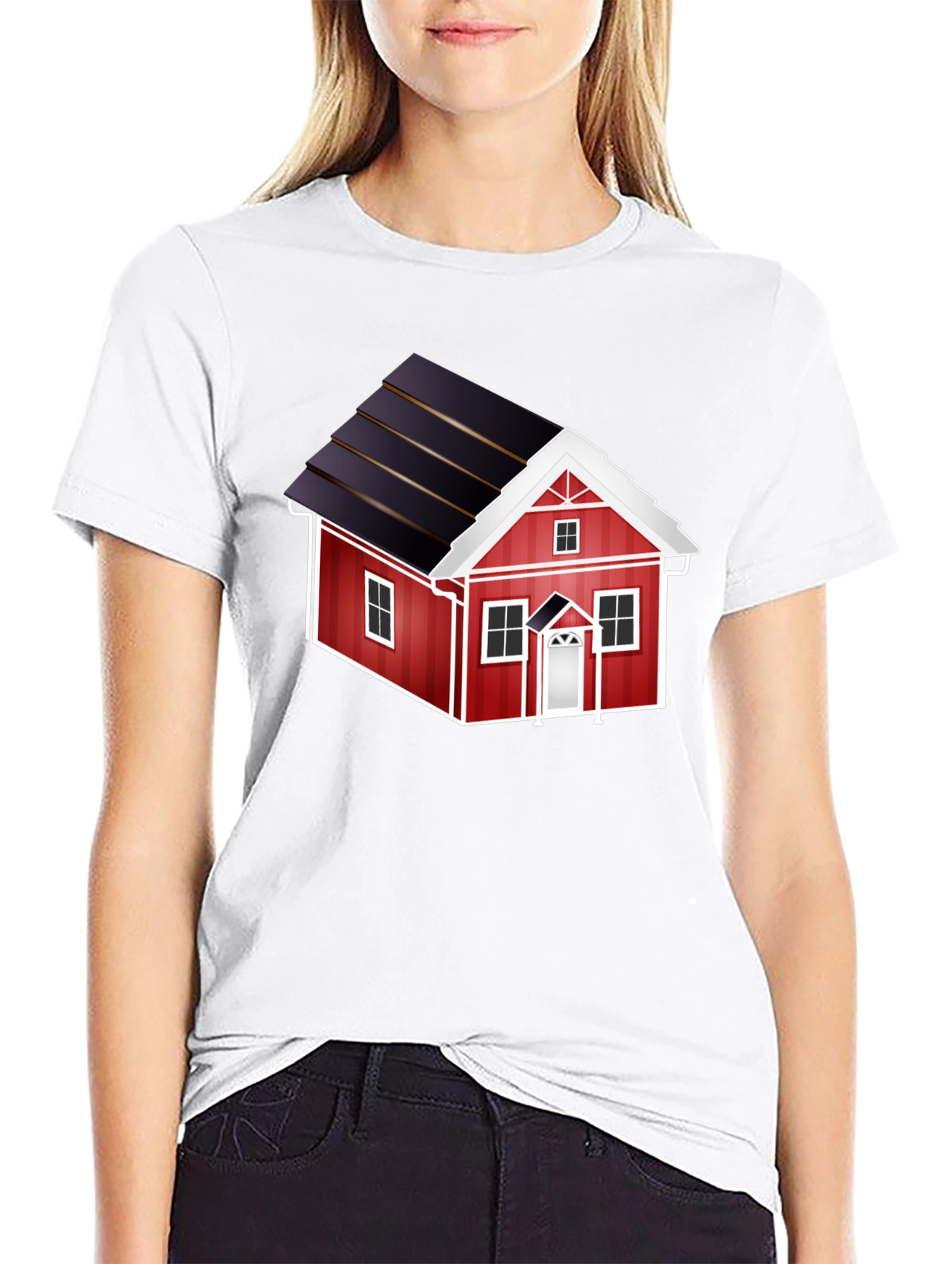 Red House Graphic Tee - Black Cotton Casual T-Shirt