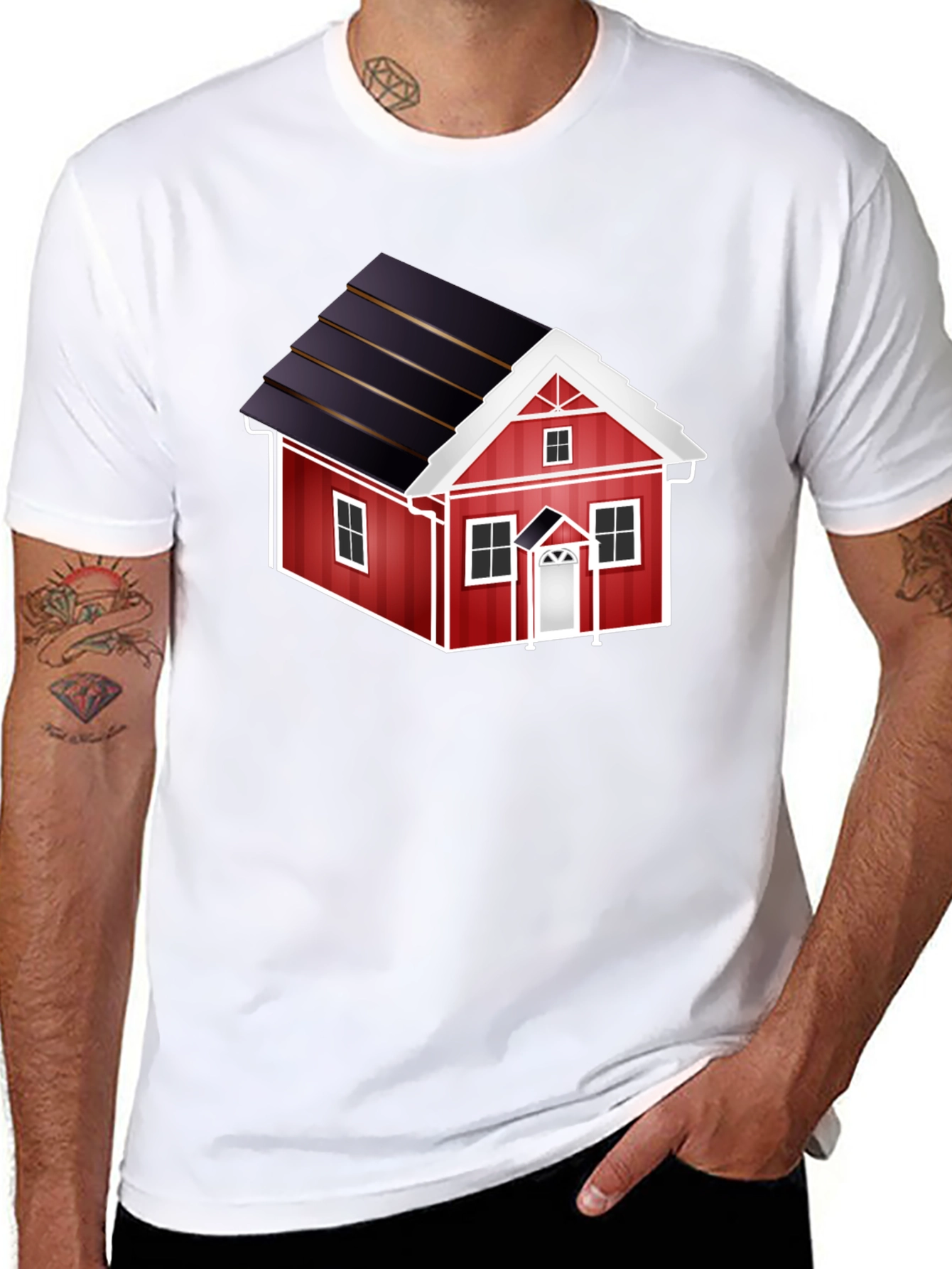 Red House Graphic Tee - Black Cotton Casual T-Shirt
