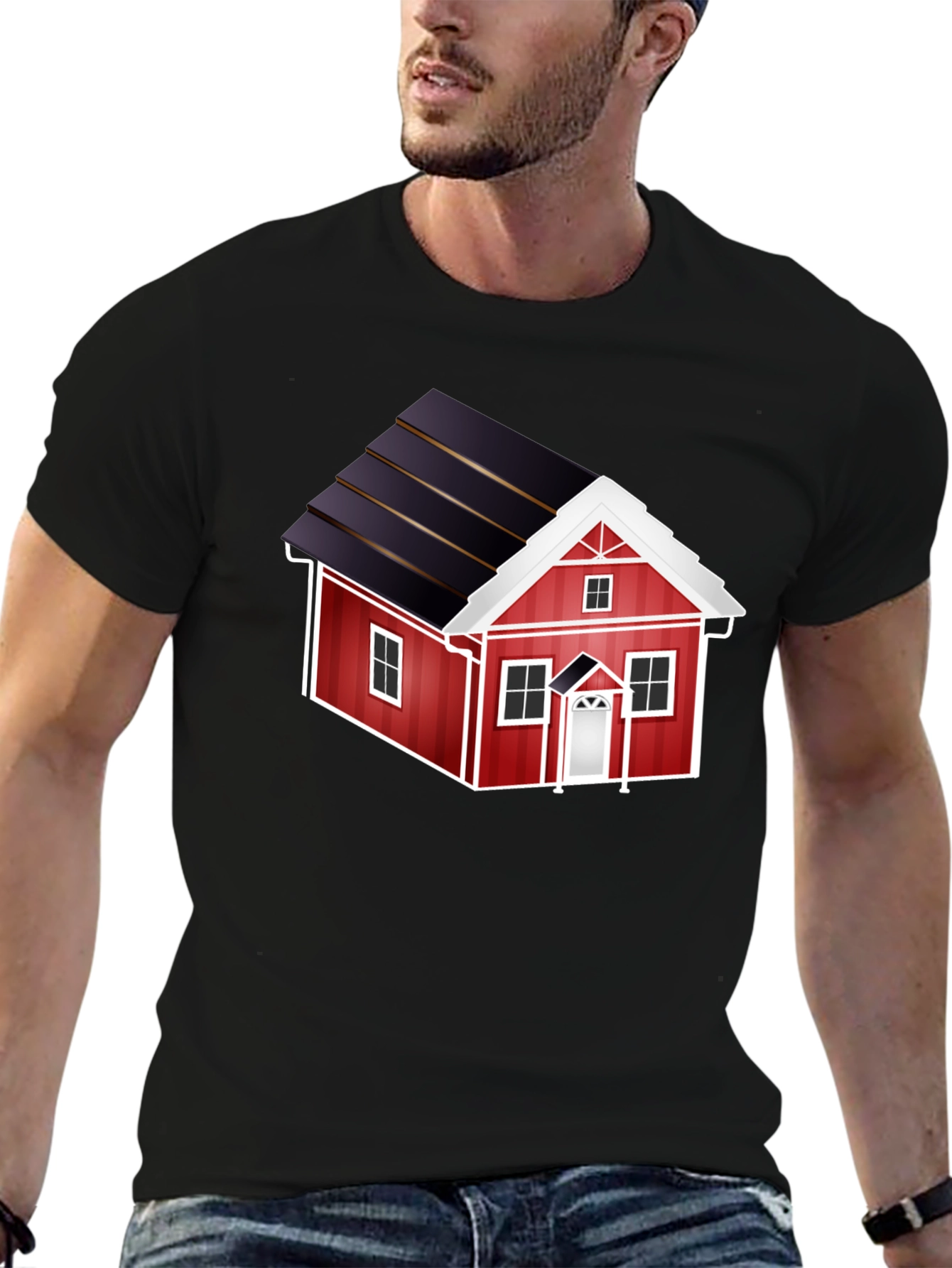 Red House Graphic Tee - Black Cotton Casual T-Shirt