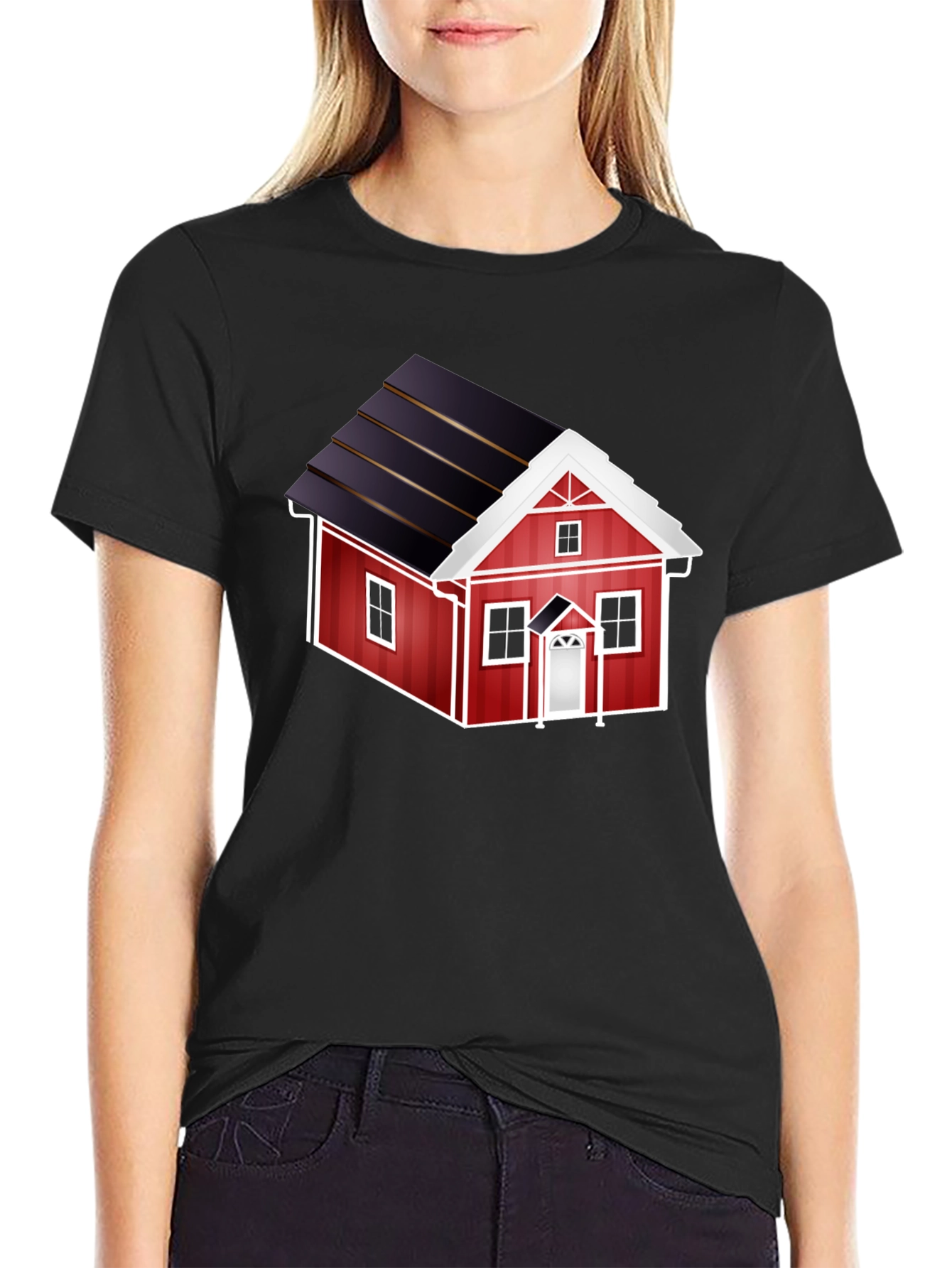Red House Graphic Tee - Black Cotton Casual T-Shirt