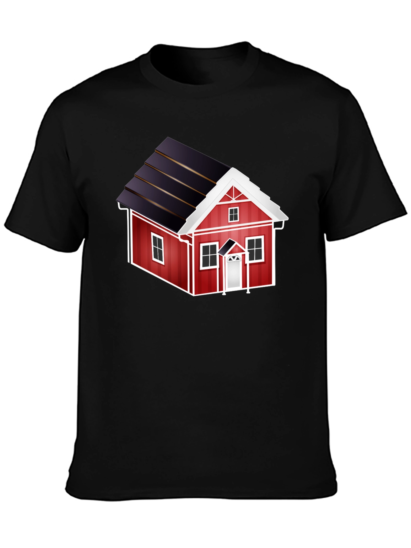 Red House Graphic Tee - Black Cotton Casual T-Shirt