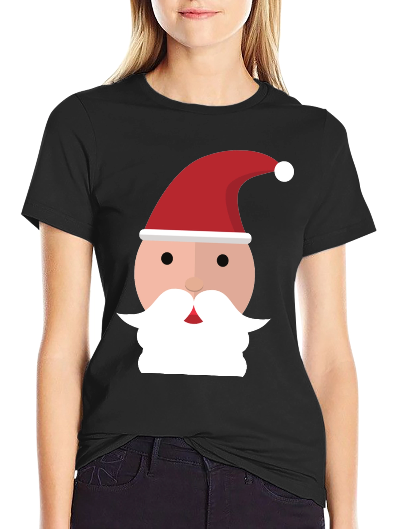 Santa Face Graphic Tee - Black Holiday Shirt